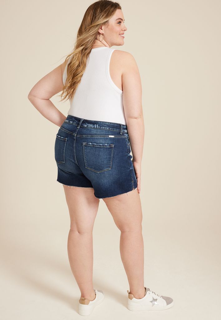 Plus Size KanCan™ Dark High Rise Frayed Hem 4in Short - Image 2
