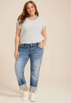 Plus Size KanCan&trade; Mid Rise Ripped Cuff Hem Slim Straight Ankle Jean