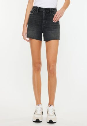 KanCan&trade; Black Super High Rise Frayed Hem 4.5in Boyfriend Short