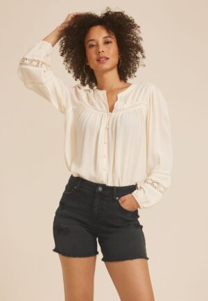 m jeans by maurices&trade; Black High Rise Ripped 5in Short