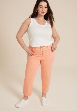 Plus Size m jeans by maurices&trade; High Rise Button Fly Straight Cropped Jean