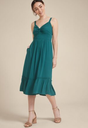 Bare Front Knot V Neck Midi Dress