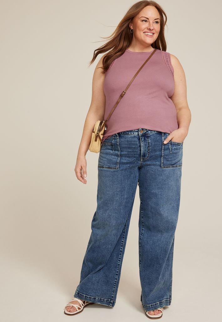 Plus Size Lattice Trim Tank Top - Image 3