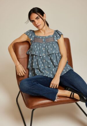 Printed Tiered Babydoll Blouse