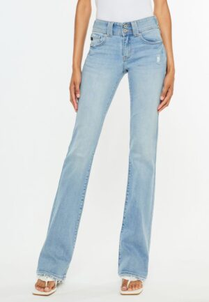 KanCan&trade; Mid Rise Double Button Frayed Hem Bootcut Jean
