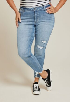 Plus Size KanCan&trade; Mid Rise Open Ripped Frayed Hem Skinny Jean