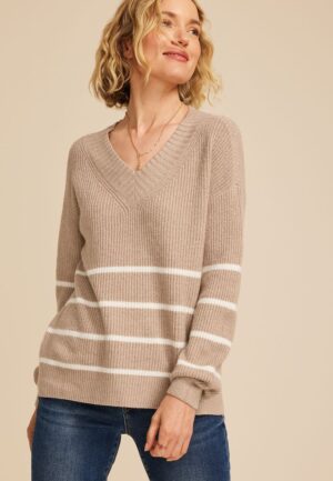 Striped Slouchy V Neck Sweater