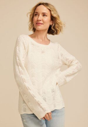 Wave Stitch Bell Sleeve Sweater