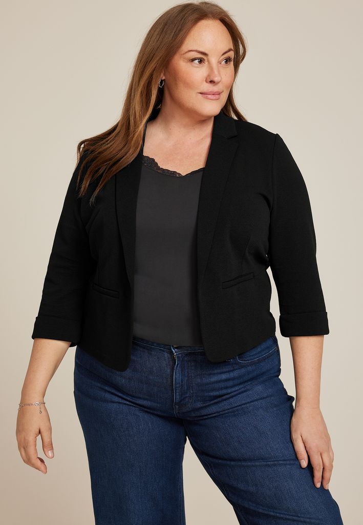 Plus Size Versa Open Front Cropped Blazer