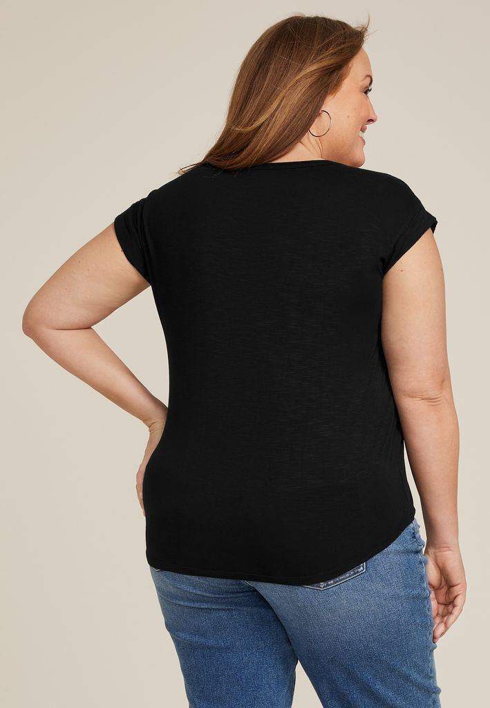 Plus Size Grommet Shoulder Scoop Neck Tee - Image 2