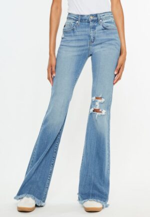 KanCan&trade;High Rise Open Ripped Flare Jean