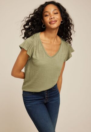 Textured Flutter Sleeve Tee