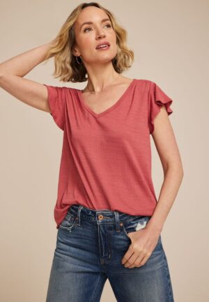 Textured Flutter Sleeve Tee