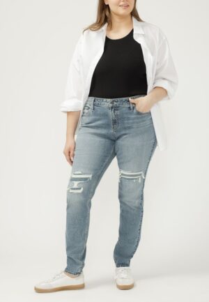 Plus Size Silver Jeans Co.&reg; Elyse Backed Ripped Mid Rise Skinny Jean