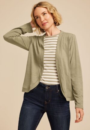 Textured Curved Hem Cardigan