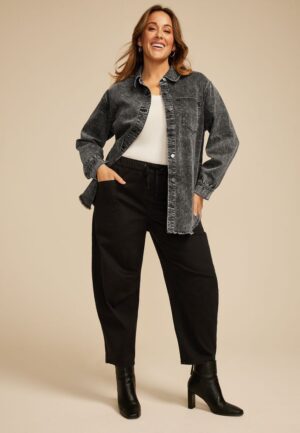 Plus Size Washed Black Fray Hem Shacket