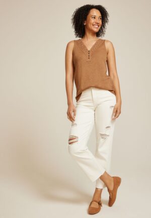 Crochet Yoke Henley Tank Top