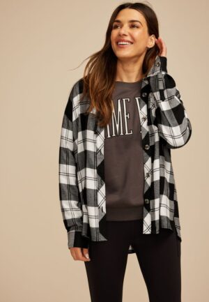 Plaid Hooded Boyfriend Button Down Shirt