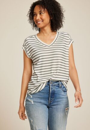 24/7 Berkley Striped V Neck Tee