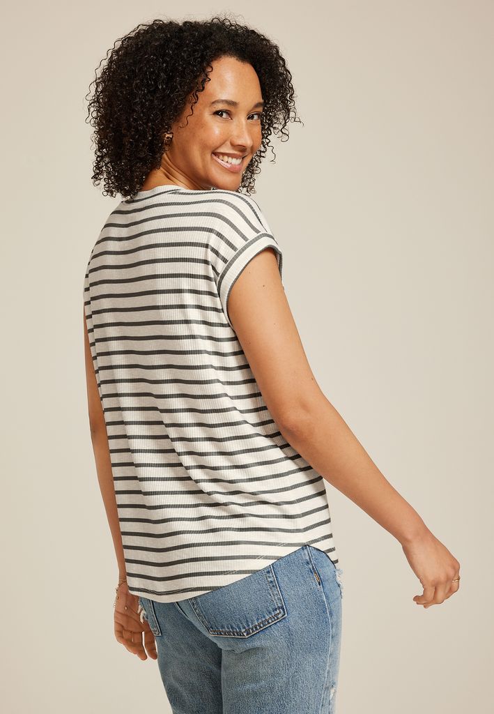 24/7 Berkley Striped V Neck Tee - Image 2