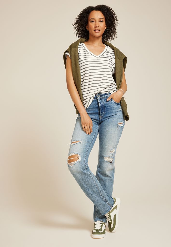 24/7 Berkley Striped V Neck Tee - Image 3