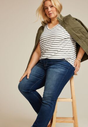Plus Size 24/7 Berkley Striped V Neck Tee