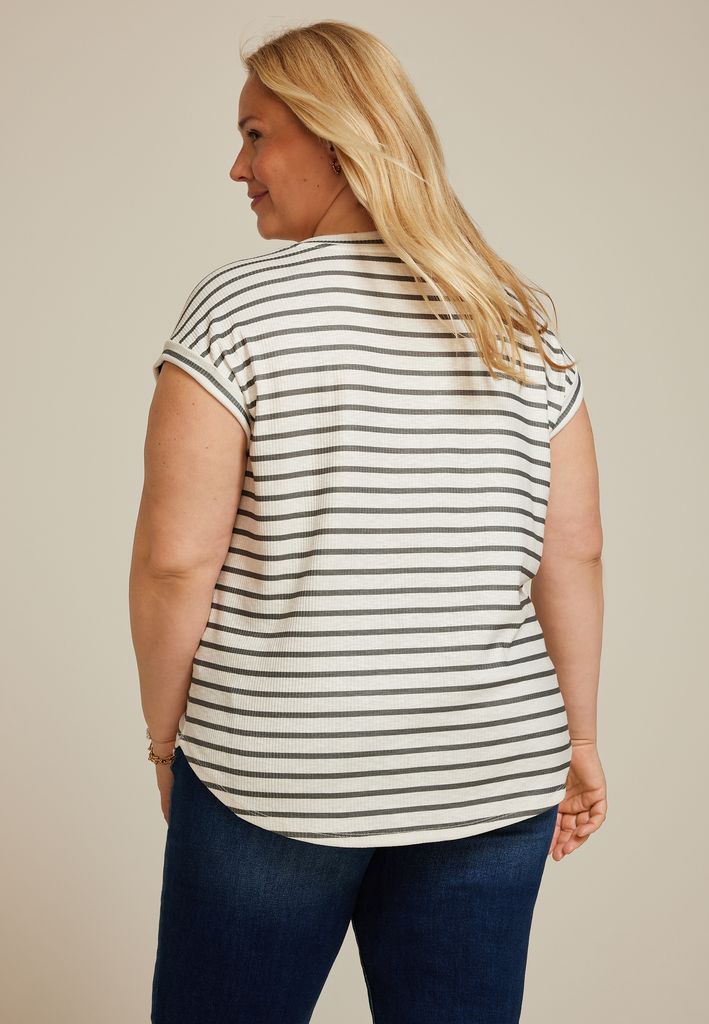 Plus Size 24/7 Berkley Striped V Neck Tee - Image 2