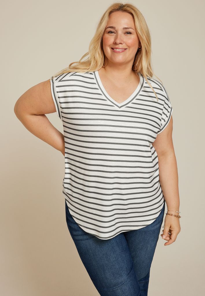 Plus Size 24/7 Berkley Striped V Neck Tee - Image 3