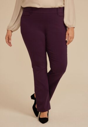 Plus Size Burgundy Bengaline Mid Rise Bootcut Pant