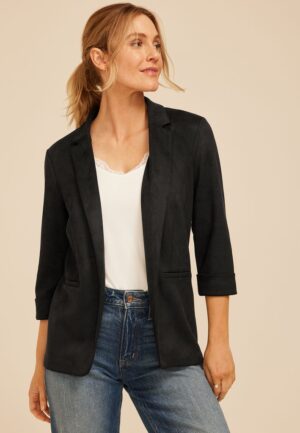 Faux Suede Open Front Blazer