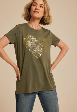 Fall Gold Foiled Heart Classic Fit Graphic Tee