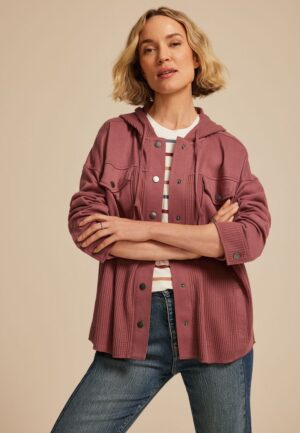 Waffle Knit Hooded Shacket