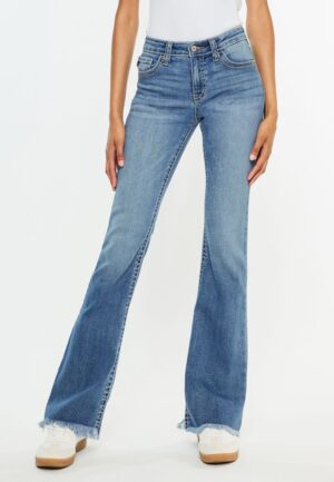 KanCan&trade; Mid Rise Thick Stitch Frayed Hem Bootcut Jean