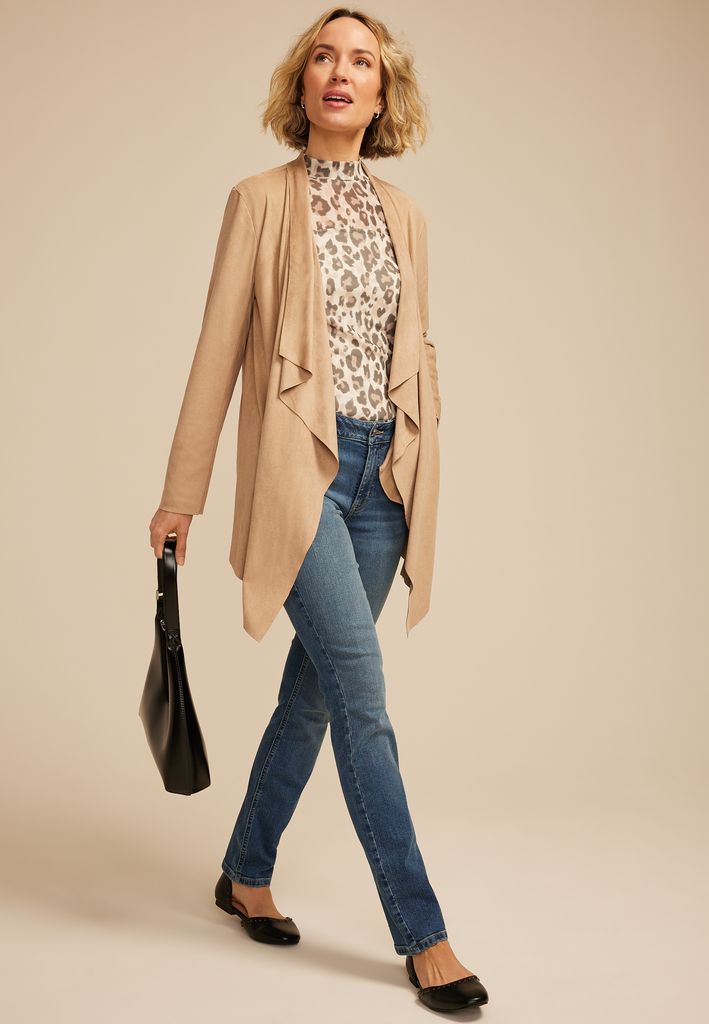 Faux Suede Waterfall Cardigan - Image 3