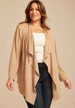 Plus Size Faux Suede Waterfall Cardigan