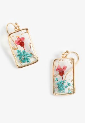 Pink And Turquoise Pressed Flower Earrings