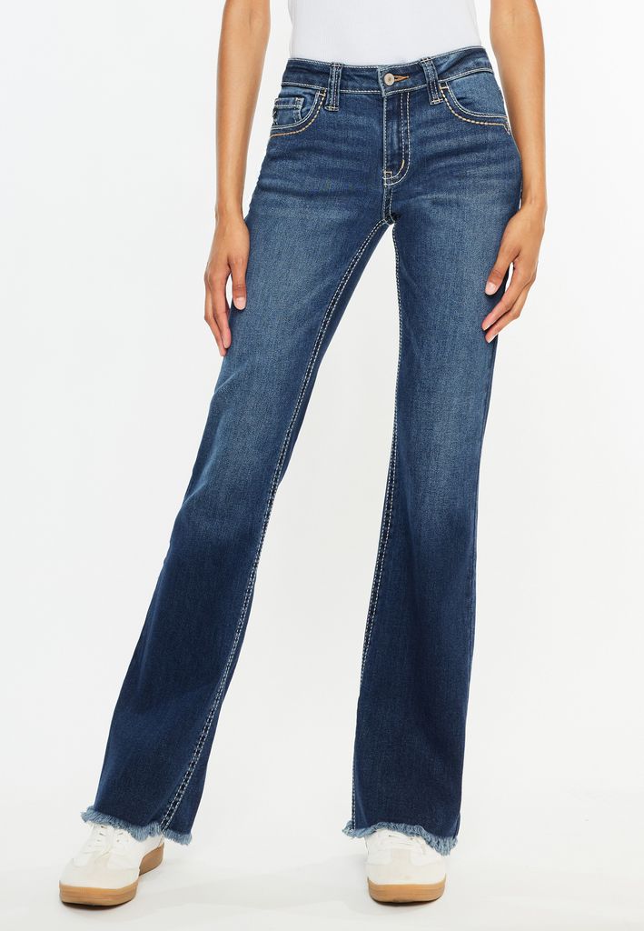 KanCan™ Curvy Mid Rise Frayed Hem Bootcut Jean