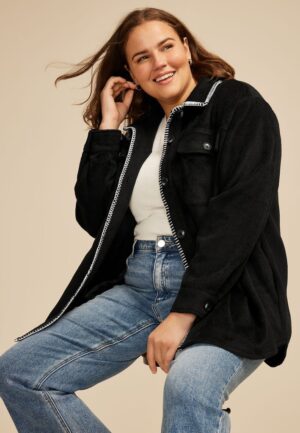 Plus Size Whipstitch Shacket