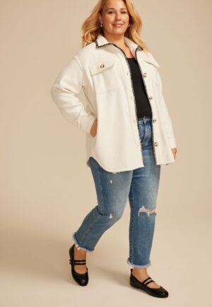 Plus Size Whipstitch Shacket