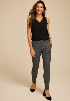 Plaid Bengaline Mid Rise Skinny Pant