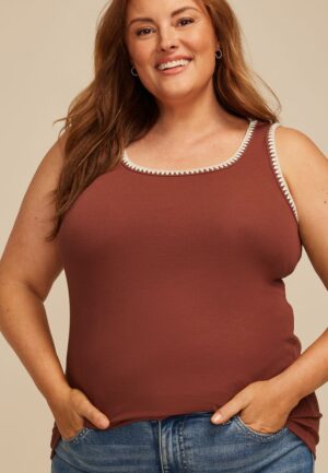 Plus Size Whipstitch Embroidered Tank Top