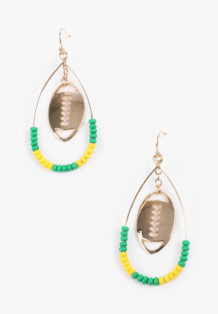 Game Day Green And Yellow Beaded Teardrop Earrings