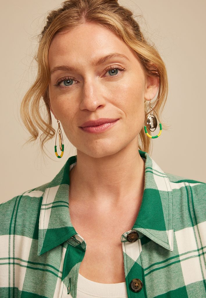 Game Day Green And Yellow Beaded Teardrop Earrings - Image 2