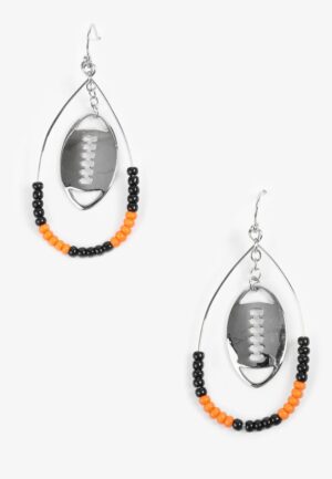 Game Day Black And Orange Beaded Teardrop Earrings