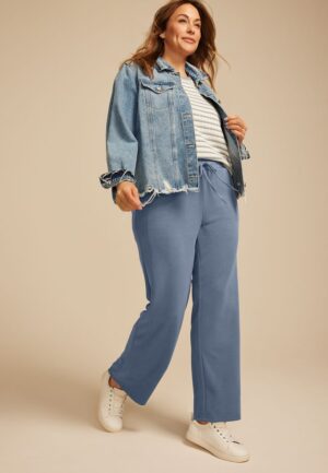 Plus Size Cloud Scuba Knit Ribbed Wide Leg Sweatpant