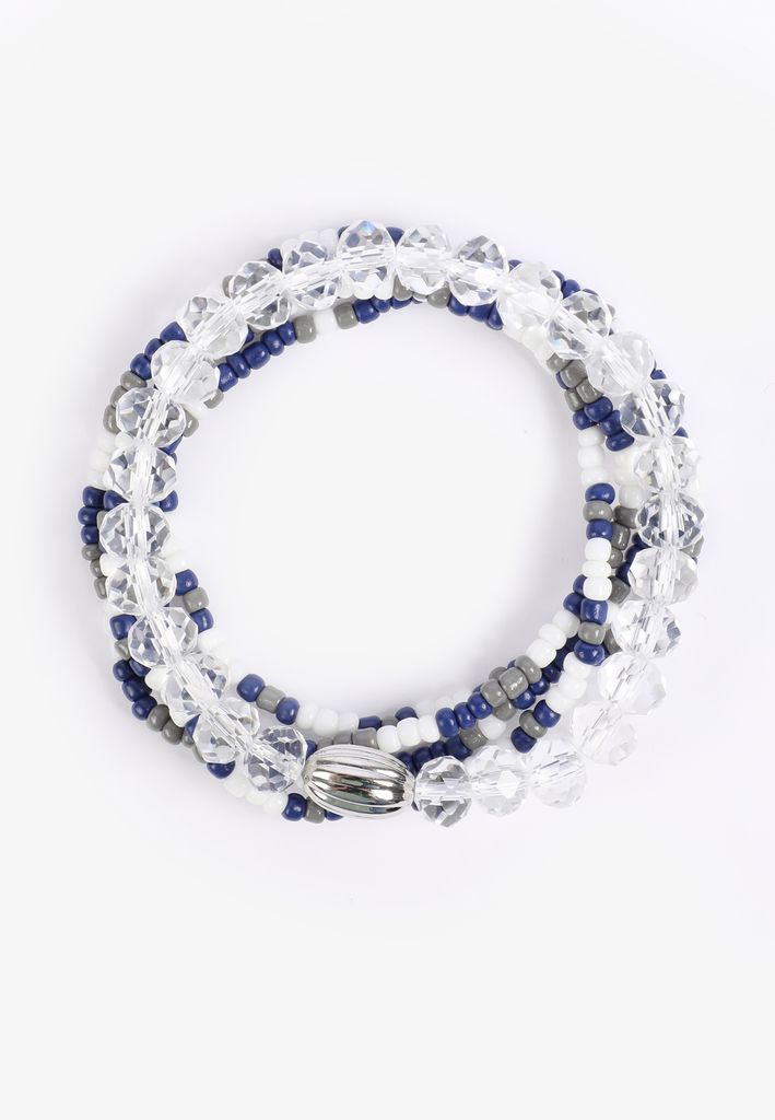 Game Day Navy Blue And White Stretch Bracelet Set