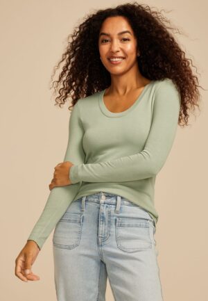 24/7 Brushed Ribbed Scoop Neck Tee