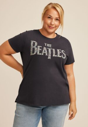 Plus Size The Beatles Floral Classic Fit Graphic Tee