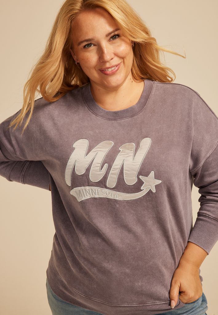 Plus Size State Satin Letter Crew Neck Sweatshirt