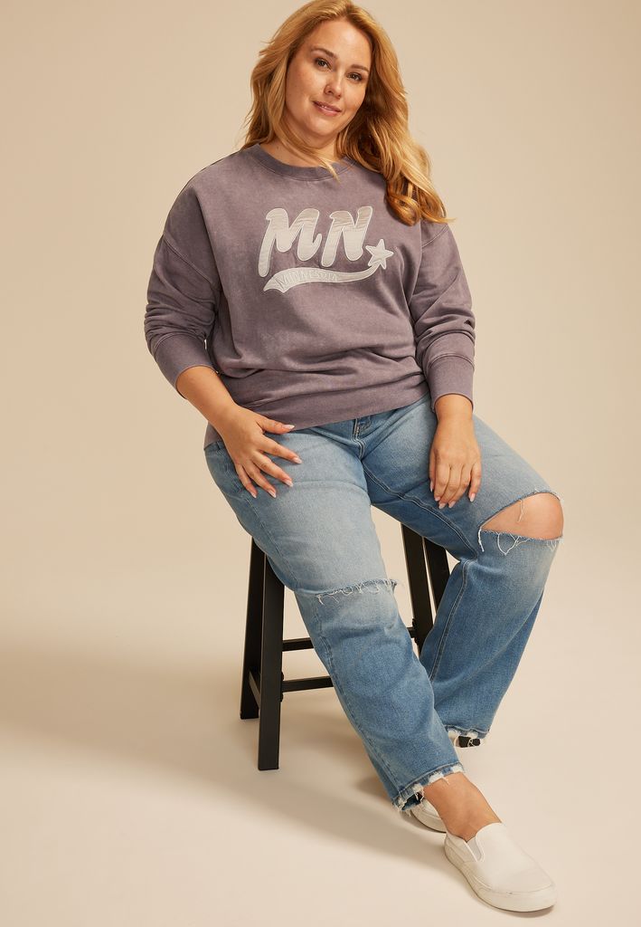 Plus Size State Satin Letter Crew Neck Sweatshirt - Image 3
